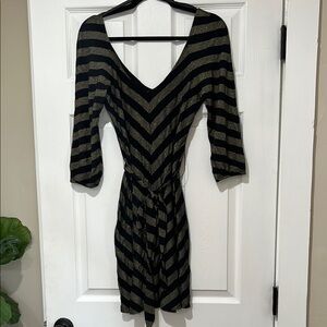 Bebe Black and Gray Bodycon Dress with Tie Front